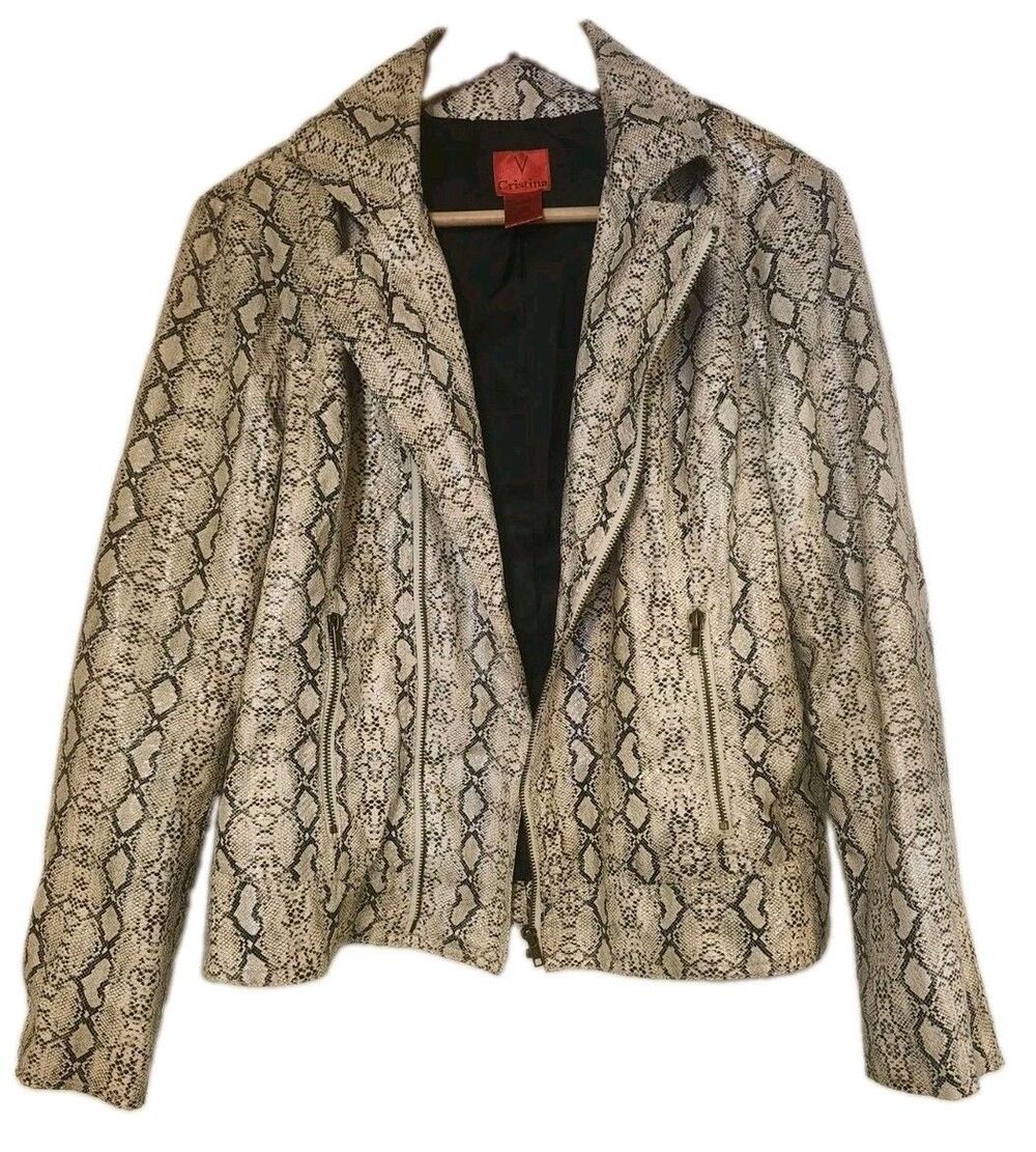 V CRISTINA snake print Size L Zipper Detail Full zipper long sleeve moto style
